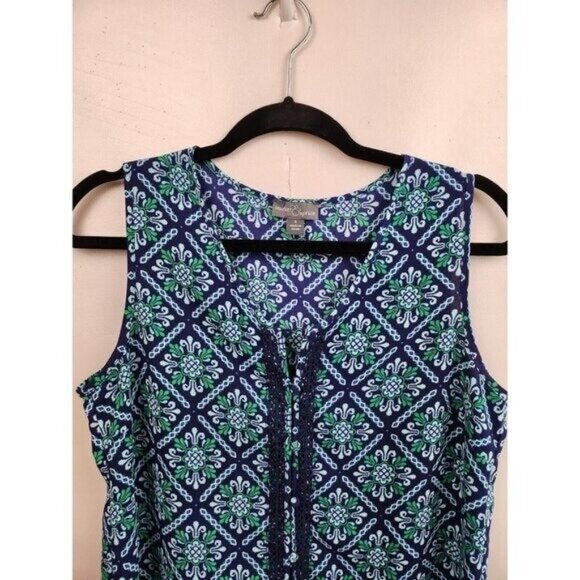 Market & Spruce Stitch Fix Womens BOHO Top Small Blue Floral Crochet Sleeveless - Picture 3 of 8